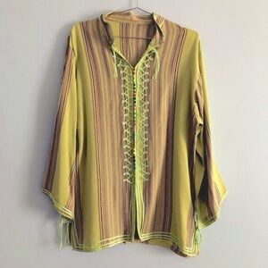 Vintage 90s Nomad Bohemian Colorful Embellished Decorative Tunic Rainbow Top